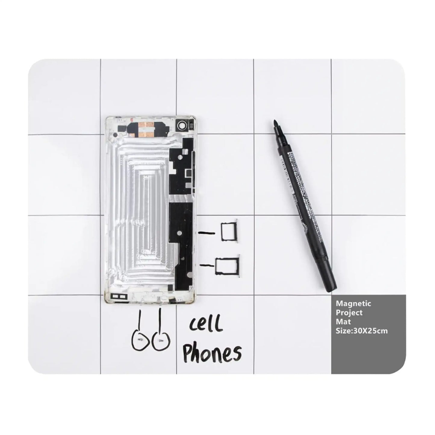 Magnetic Screw Organizer Mat with Grid Lines (30x25cm)